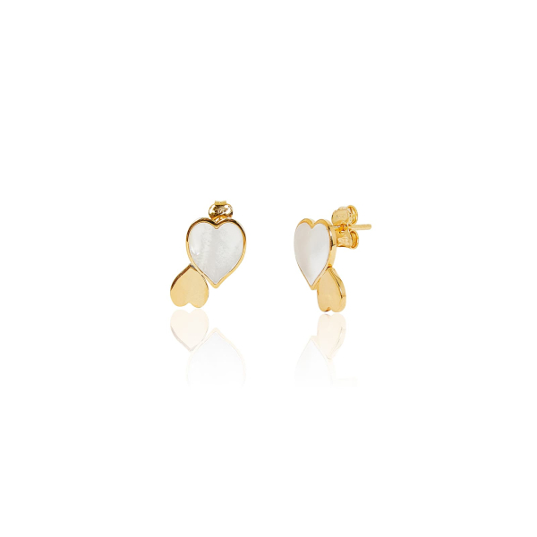 Orecchini in oro con cuori e madreperla