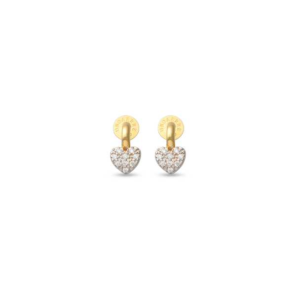 Golden silver earrings with heart pavé