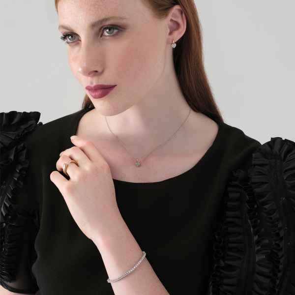 Bicolor silver necklace with heart pavé