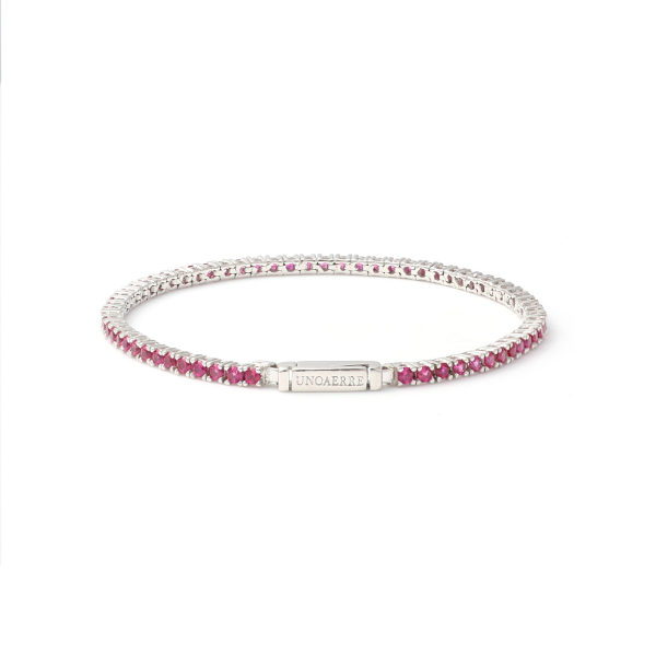Silver tennis bracelet with fuchsia stones