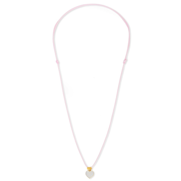 Collana in oro con cuore, madreperla e cordino rosa
