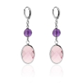 Orecchini lunghi con pietra rosa e viola 