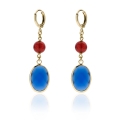 Orecchini lunghi con pietra blu e rossa