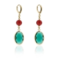 Orecchini lunghi con pietra verde e rossa 