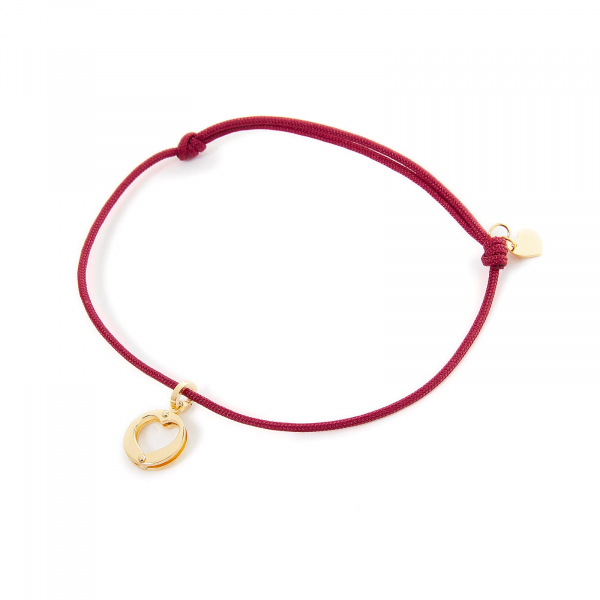 Bracciale in oro con cuore e cordoncino rosso