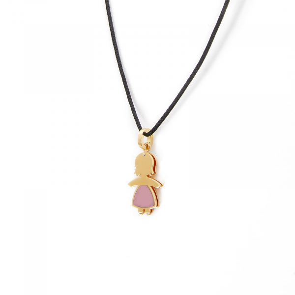 Collana con pendente in oro e pasta di corallo rosa bimba