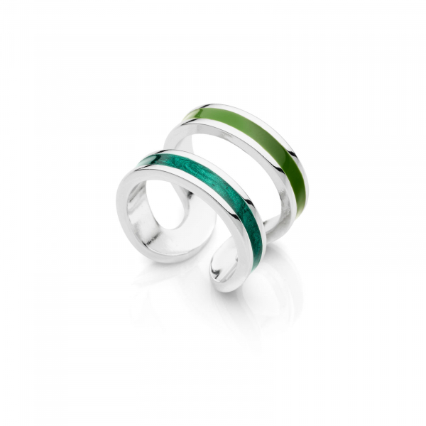 Silver-plated ring green enamel