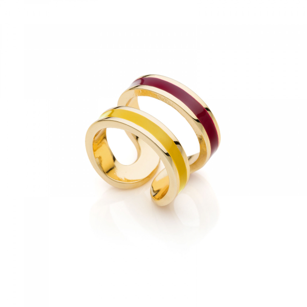 Gold-plated ring red and yellow enamel