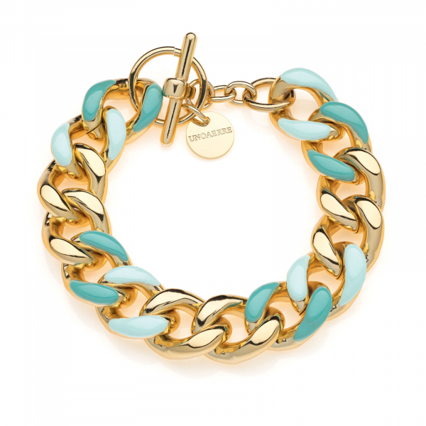 Gold-plated bracelet, curb chain, blue enamel