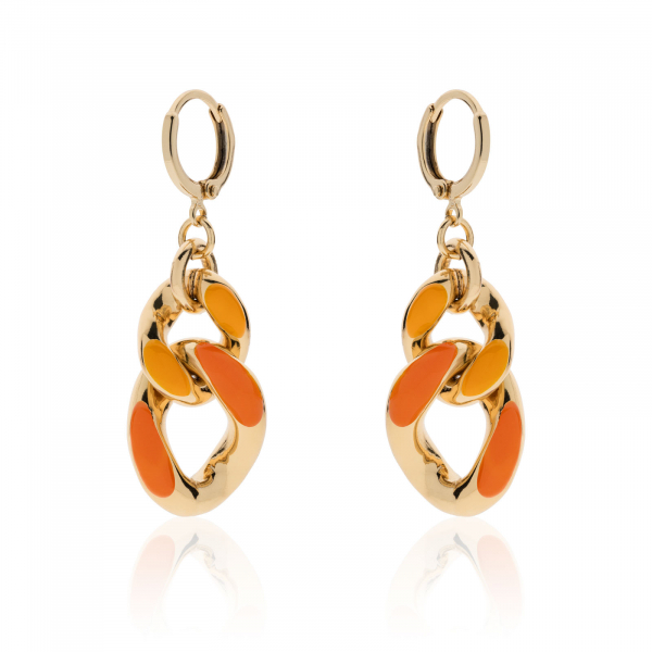 Gold-plated earrings with orange enamel