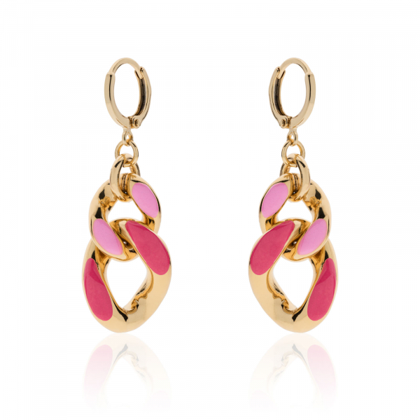 Gold-plated earrings with fuchsia & pink enamel