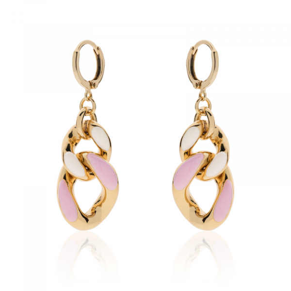 Gold-plated earrings with pink and white enamel