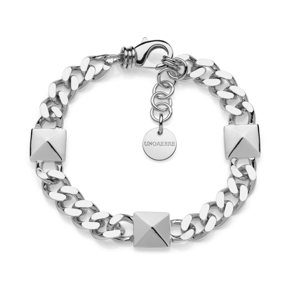Silver-plated bronze curb chain bracelet with pyramid-shaped suds
