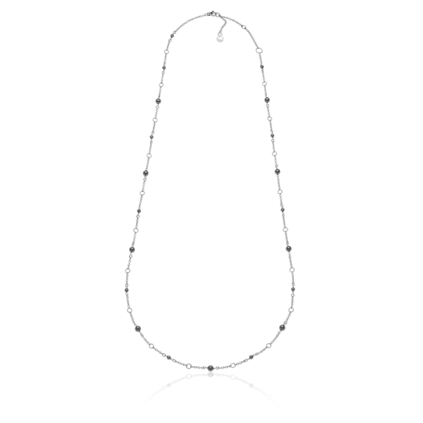 Collana lunga in argento con perle nere