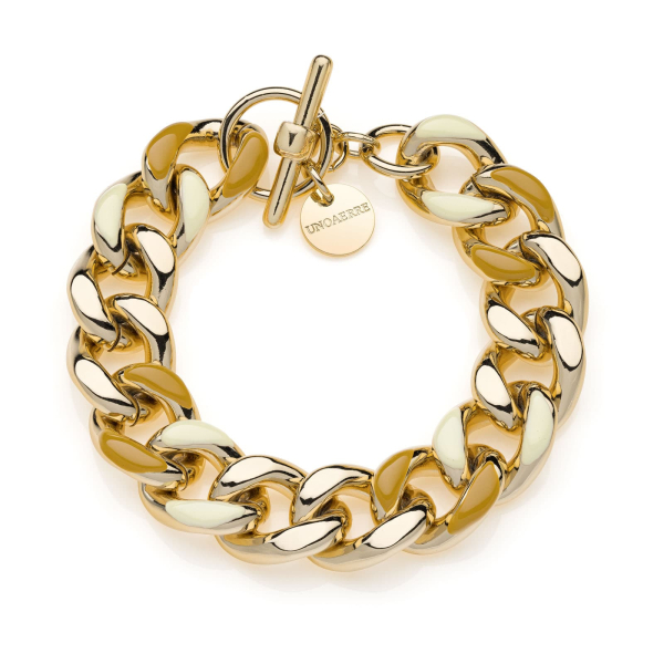 Gold-plated bracelet, beige and hazelnut enamel