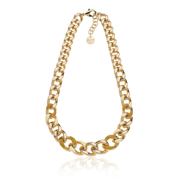 Gold-plated necklace, curb chain, beige and hazelnut enamel