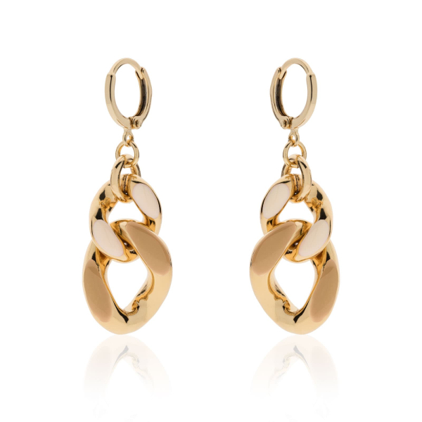 Gold-plated earrings with beige & hazelnut enamel