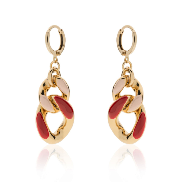 Gold-plated earrings with beige & burgundy enamel