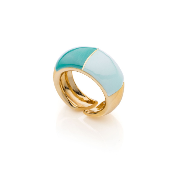 Gold-plated ring with light and dark turquoise enamel