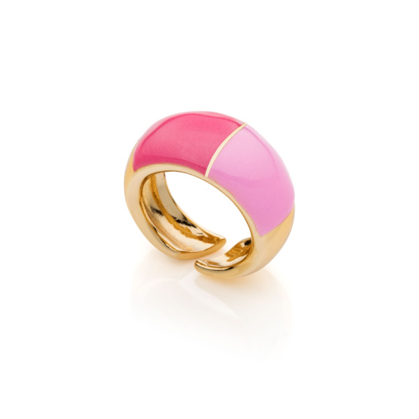 Gold-plated ring with light and dark pink enamel