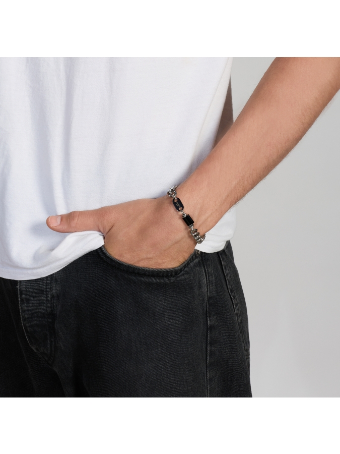 Aeternum Curb Chain Bracelet with Obsidian - Medium