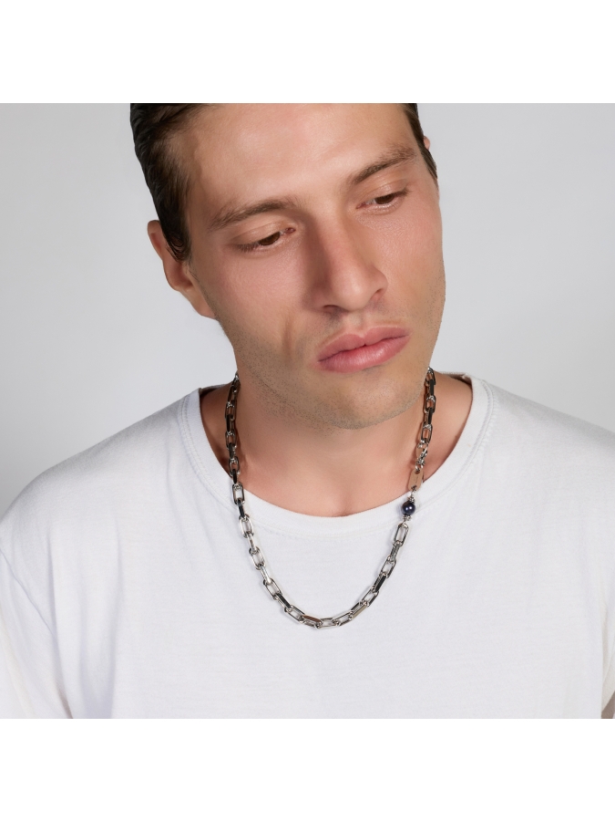 Aeternum Clable Chain Necklace with Black Pearl