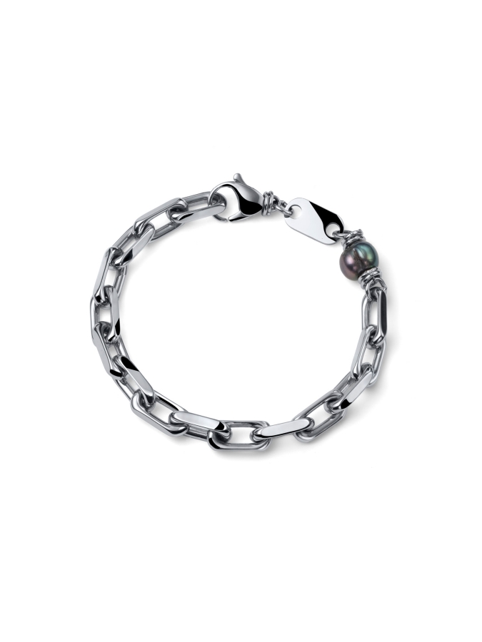 Aeternum Cable Chain Bracelet with Black Pearl