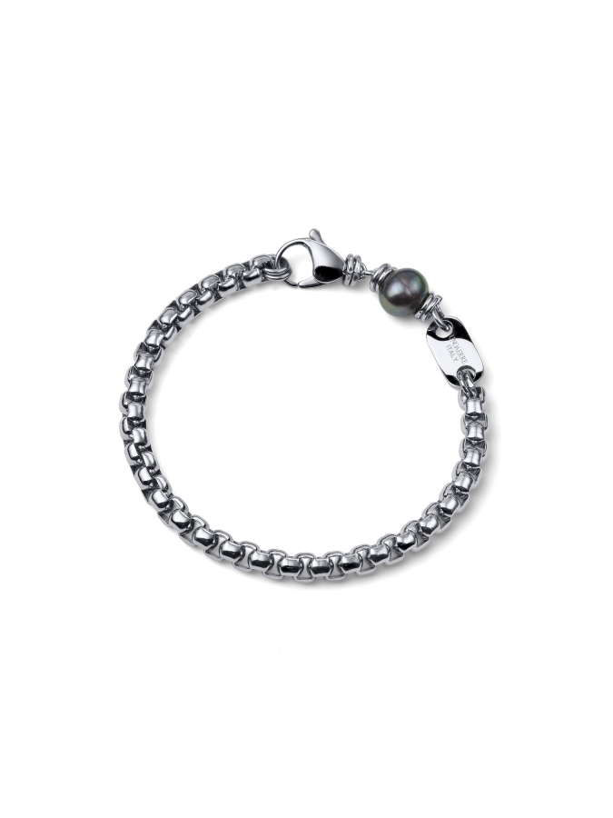 Aeternum Box Chain Bracelet with Black Pearl
