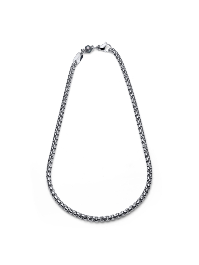 Aeternum Box Chain Necklace with Black Pearl