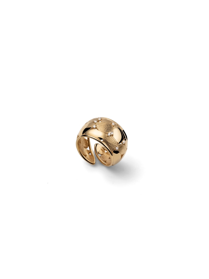 Anello Boule in Argento Dorato con Zirconi