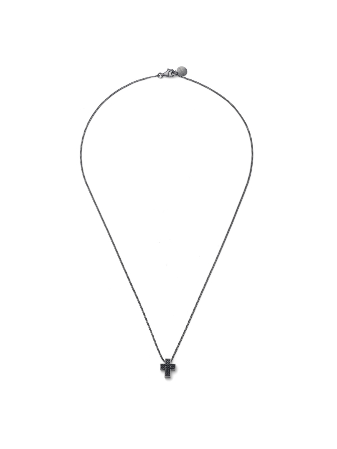 Collana in Argento  Brunito con Croce e Pavé Nero