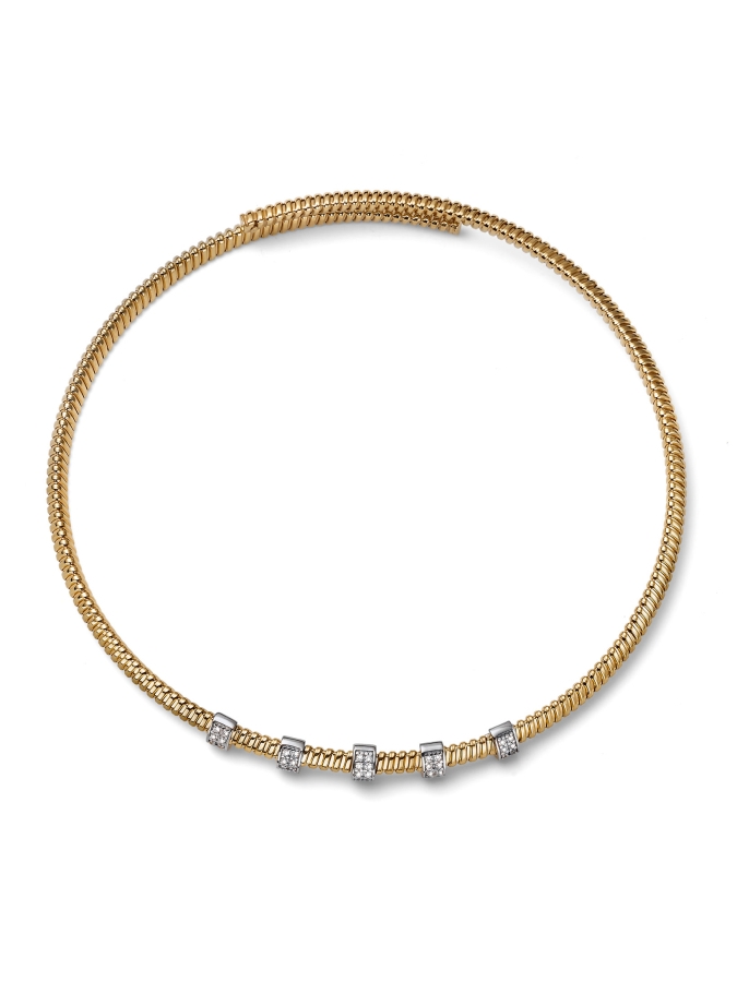 Collana Rigida Premium in Argento Dorato e Pavé