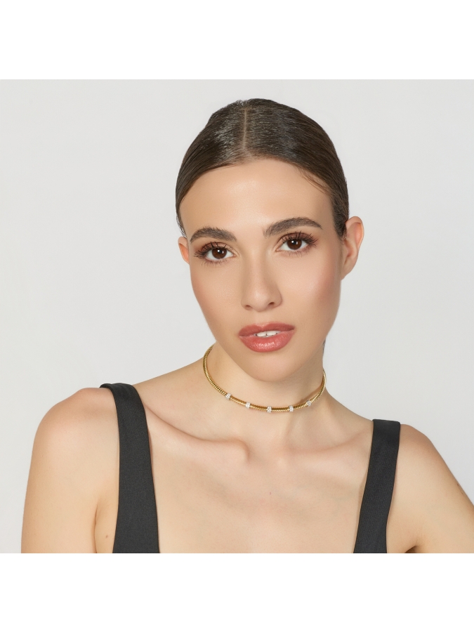 Collana Rigida Premium in Argento Dorato e Pavé