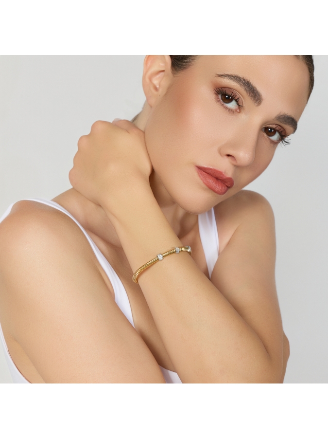 Bracciale Bangle Premium in Argento Dorato e Pavé