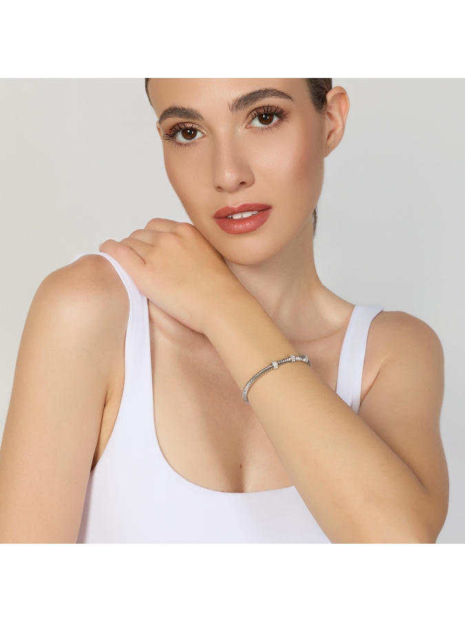 Bracciale Bangle Premium in Argento e Pavé