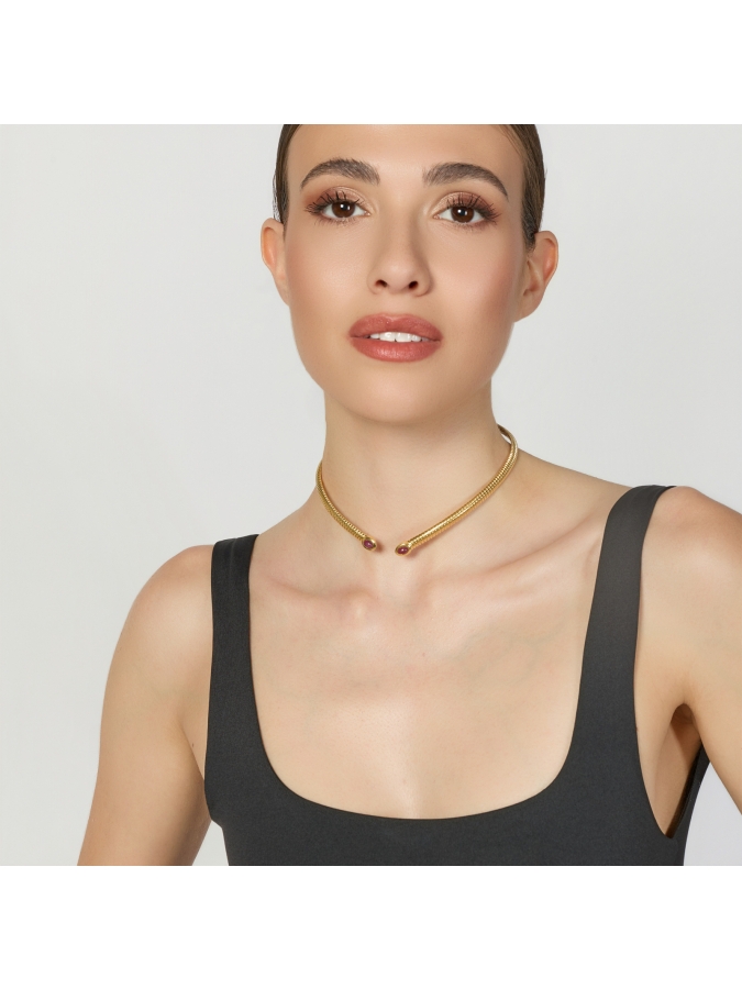 Collana Premium in Argento Dorato e Pietre Rosse
