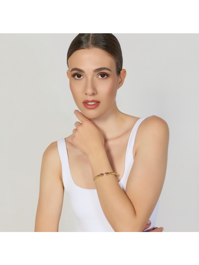 Bracciale Premium in Argento Dorato e Pietre Rosse