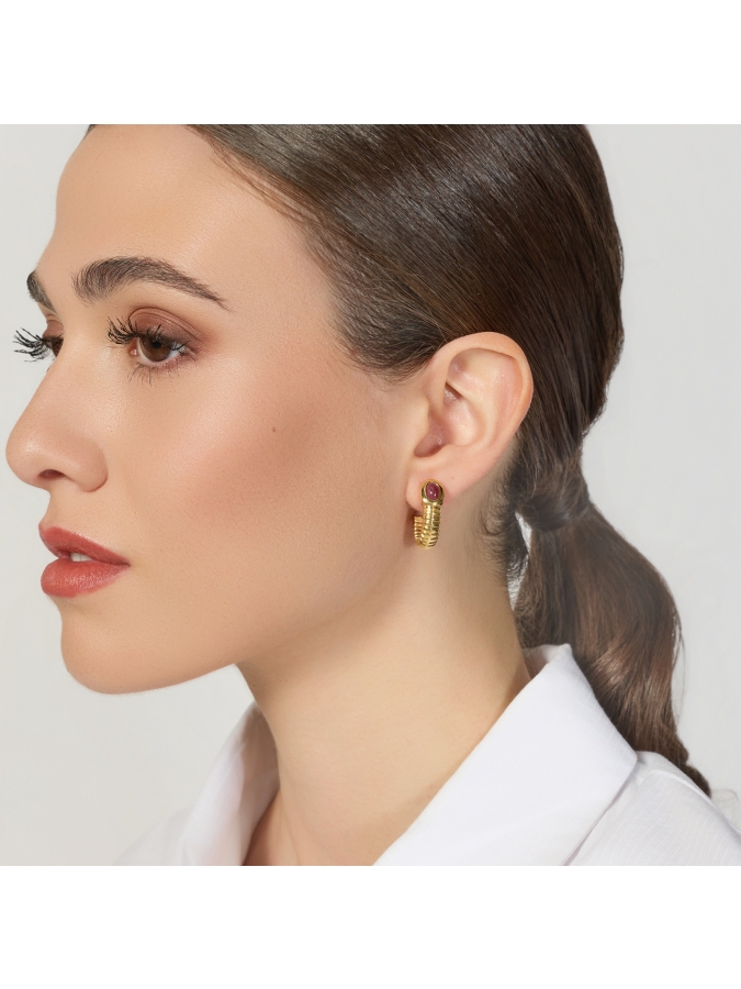 Orecchini Premium in Argento Dorato e Pietre Rosse