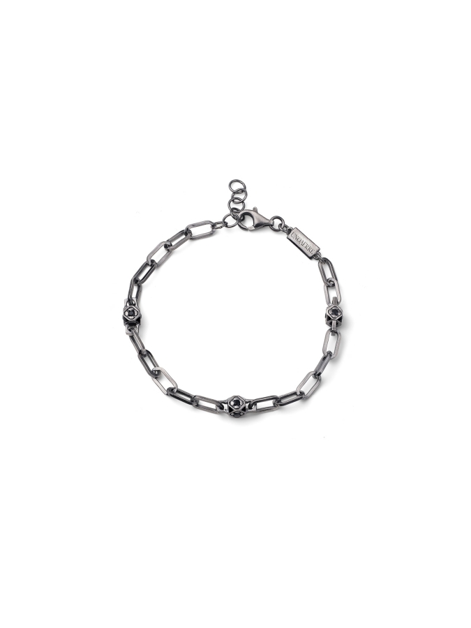 Bracciale Paper Clip con Zirconi Neri in Argento Brunito