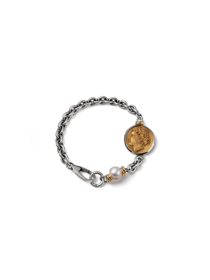 Bracciale Argentato con Medaglia Greca