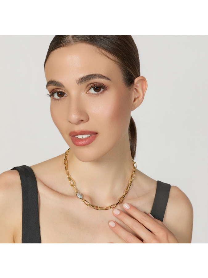 Collana in Catena Forzatina Dorata e Zirconi