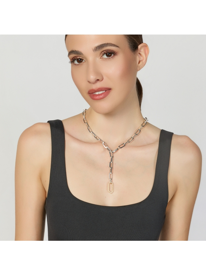 Collana Catena Argentata e Maglia Pavé