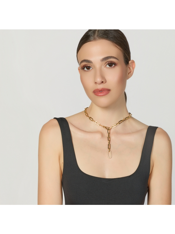 Collana Catena Dorata e Maglia Pavé