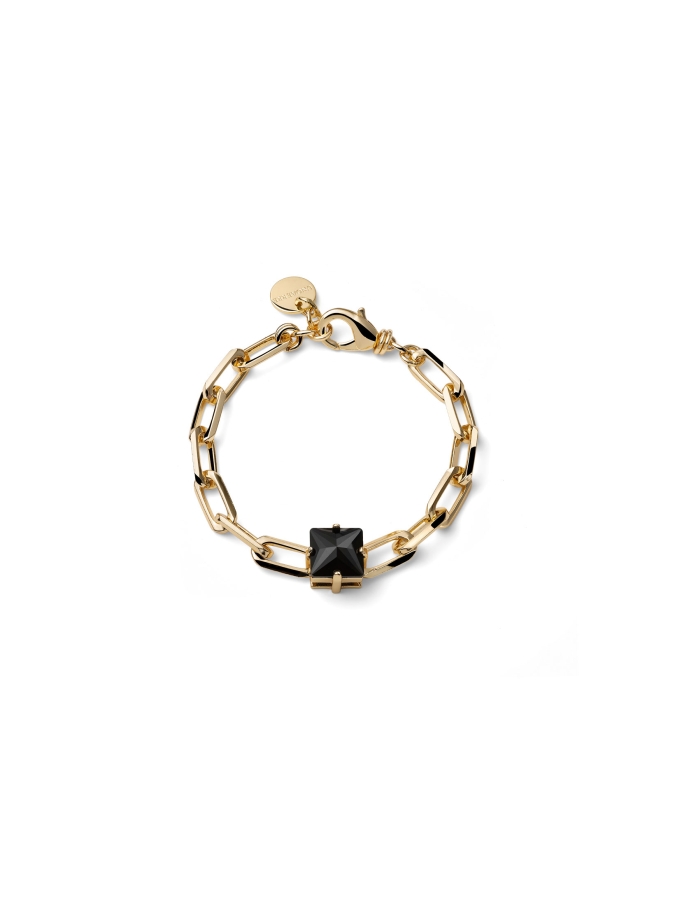 Bracciale Catena Dorata e Cristallo Nero