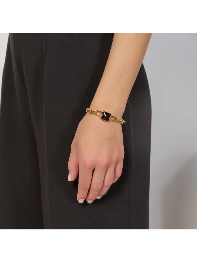 Golden Chain Bracelet with Black Crystal