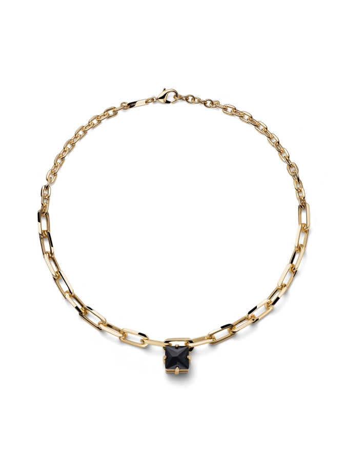 Collana in Catena Dorata e Cristallo Nero