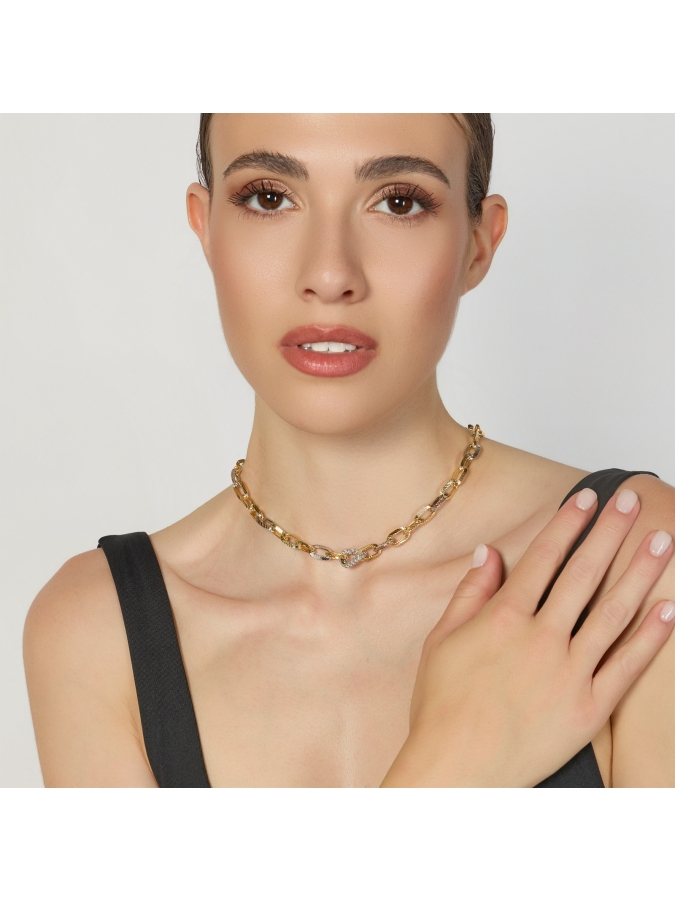 Collana Catena Bicolore e Zirconi