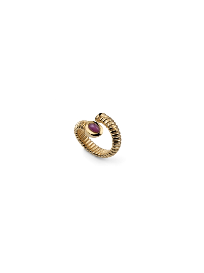 Anello Premium in Argento Dorato e Pietra Rossa