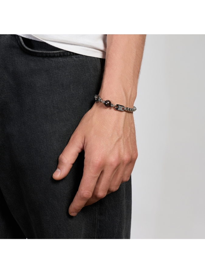 Aeternum Box Chain Bracelet with Black Pearl