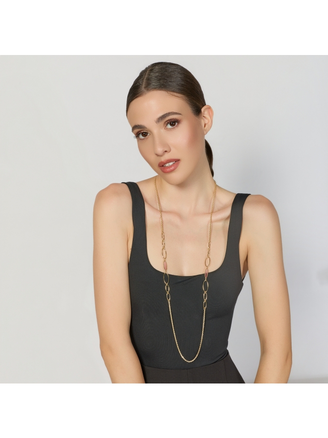 Collana Lunga Joya con Occhio di Gatto Rosa